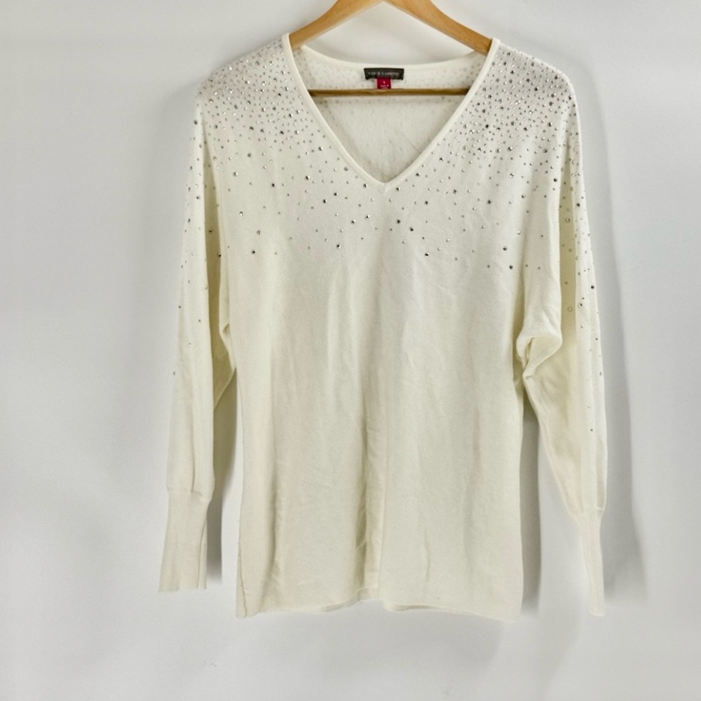 Vince Camuto sweater soft cozy white with silver bling woman's sweater  Small